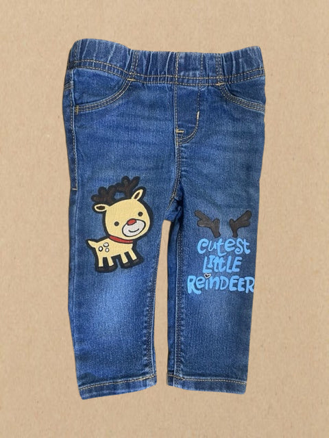 Repurposed Hand Painted Dark Denim REINDEER JEANS