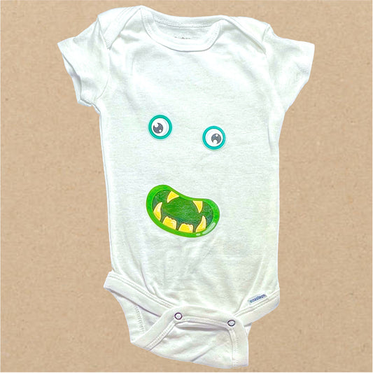 White Green Mouth SPOOKY BOO FACE ONESIE