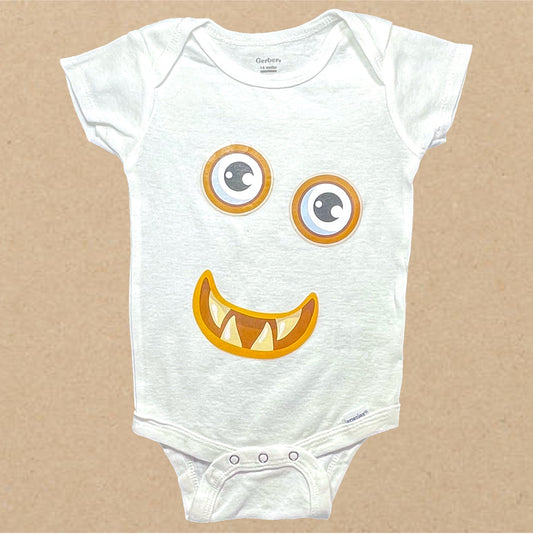 White Orange Mouth SPOOKY HAPPY FACE ONESIE