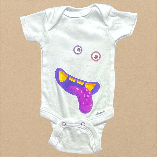 White Purple Mouth SPOOKY HAPPY FACE ONESIE