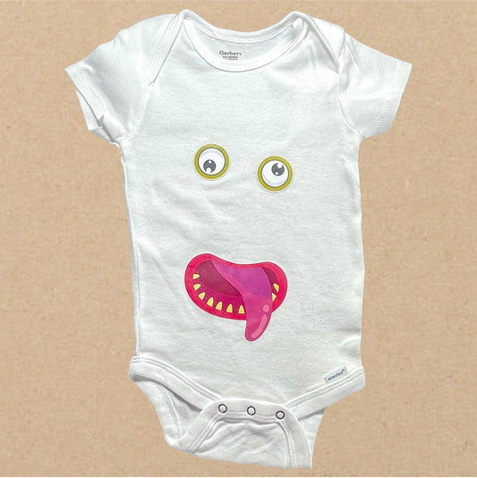 White Red Mouth SPOOKY TONGUE FACE ONESIE