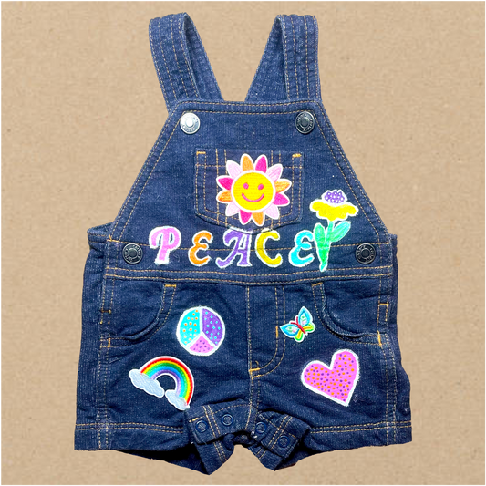 Repurposed Hand Painted Dark Denim Short Overall PEACE JEANS